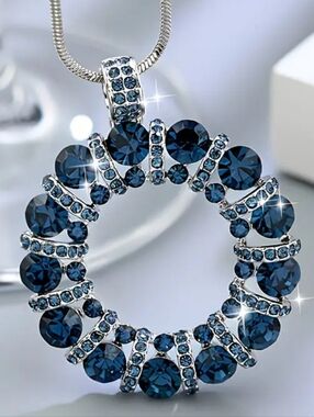 Blue Rhinestone Circle Necklace